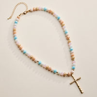 Beaded Cross Necklace with Gold Pendant