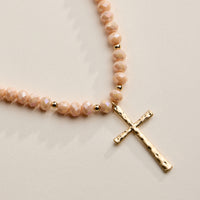 Beaded Cross Necklace with Gold Pendant