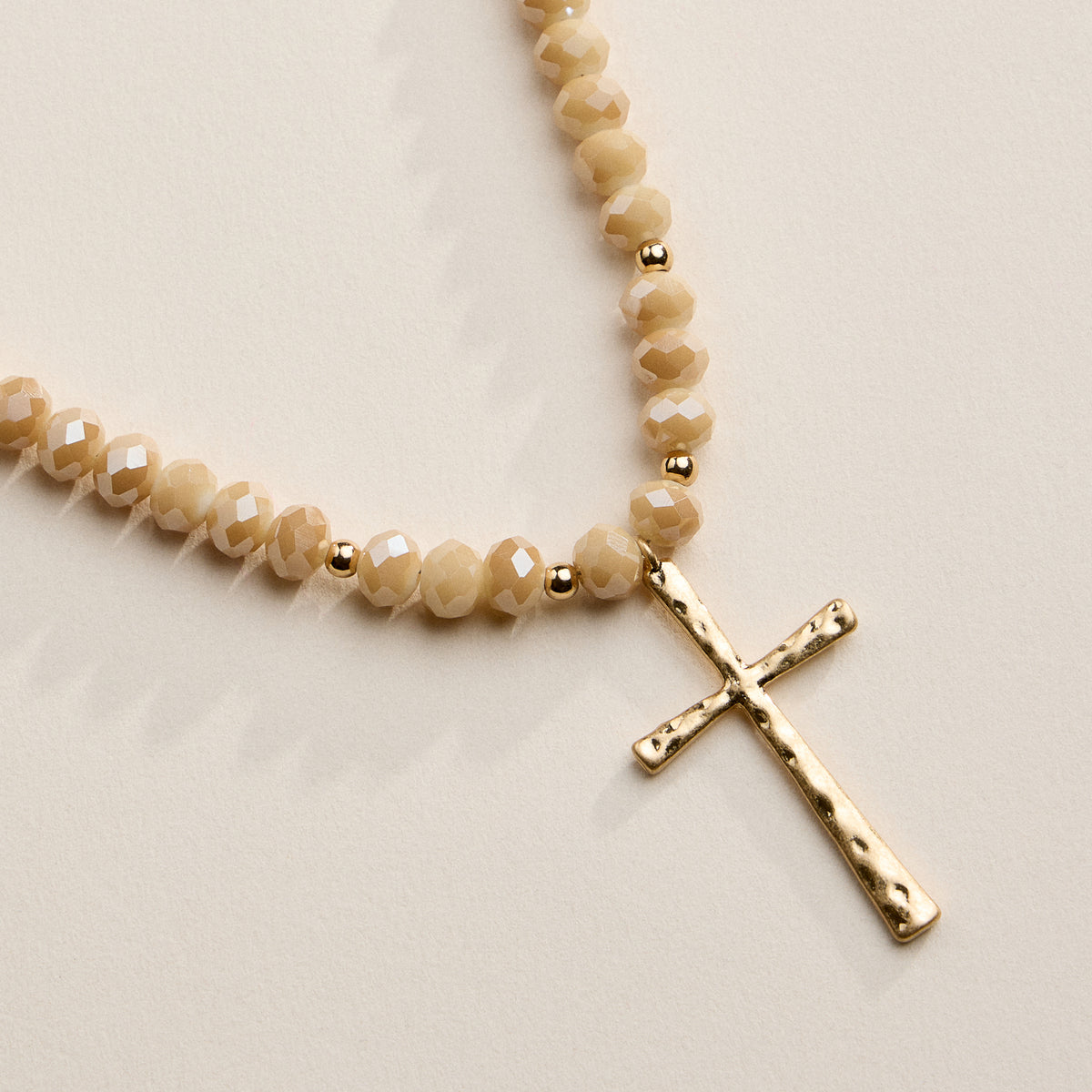 Beaded Cross Necklace with Gold Pendant