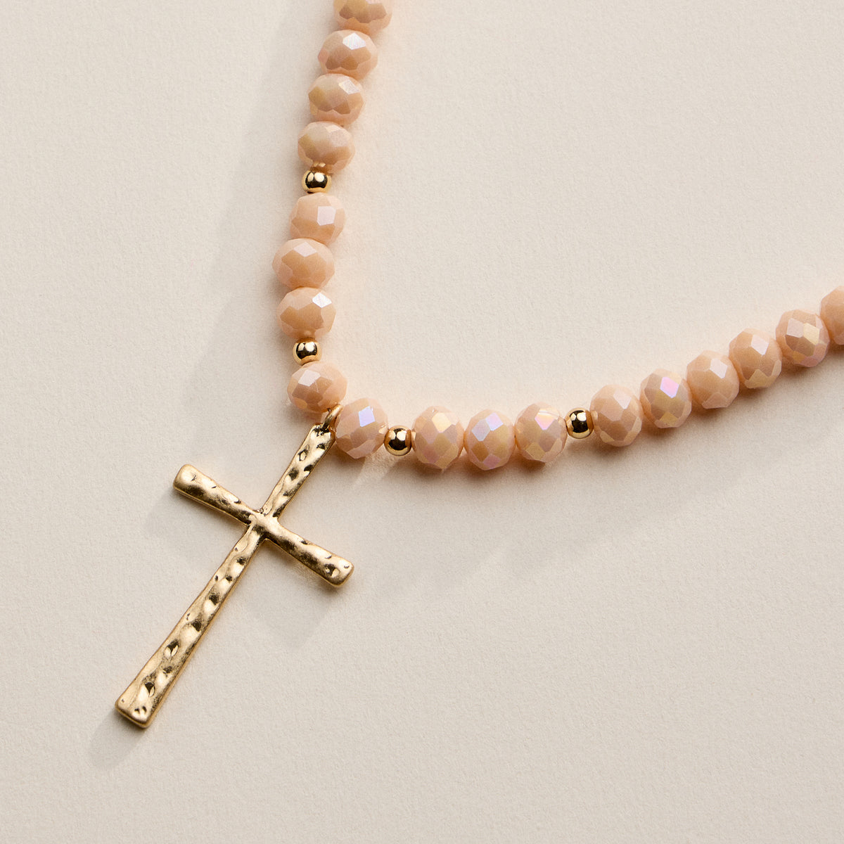 Beaded Cross Necklace with Gold Pendant