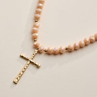Beaded Cross Necklace with Gold Pendant
