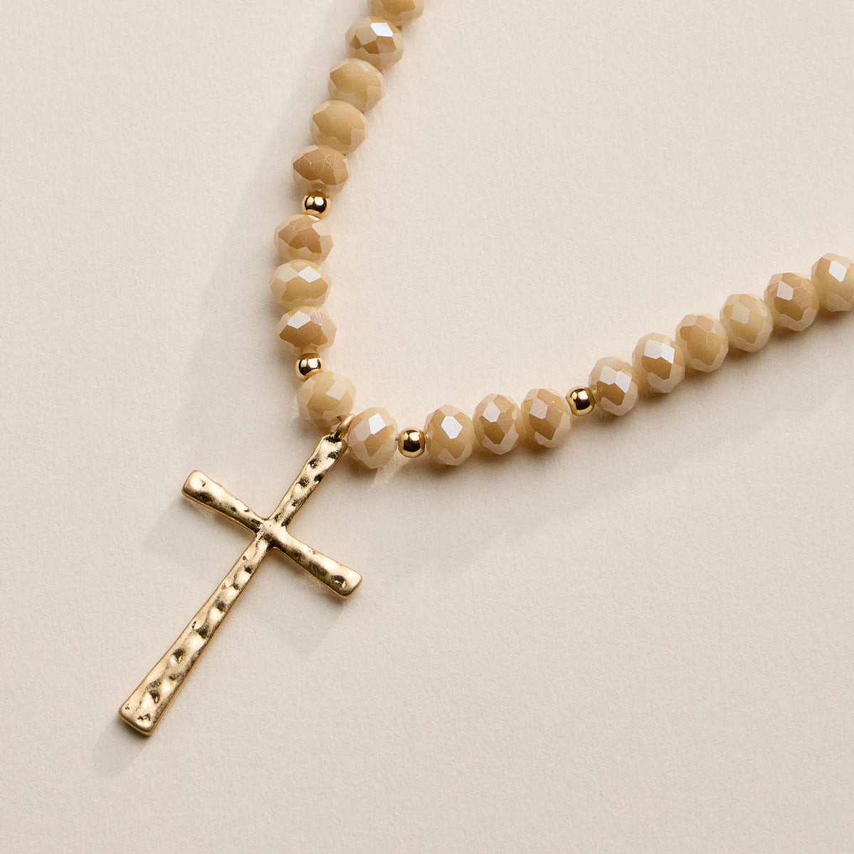 Beaded Cross Necklace with Gold Pendant