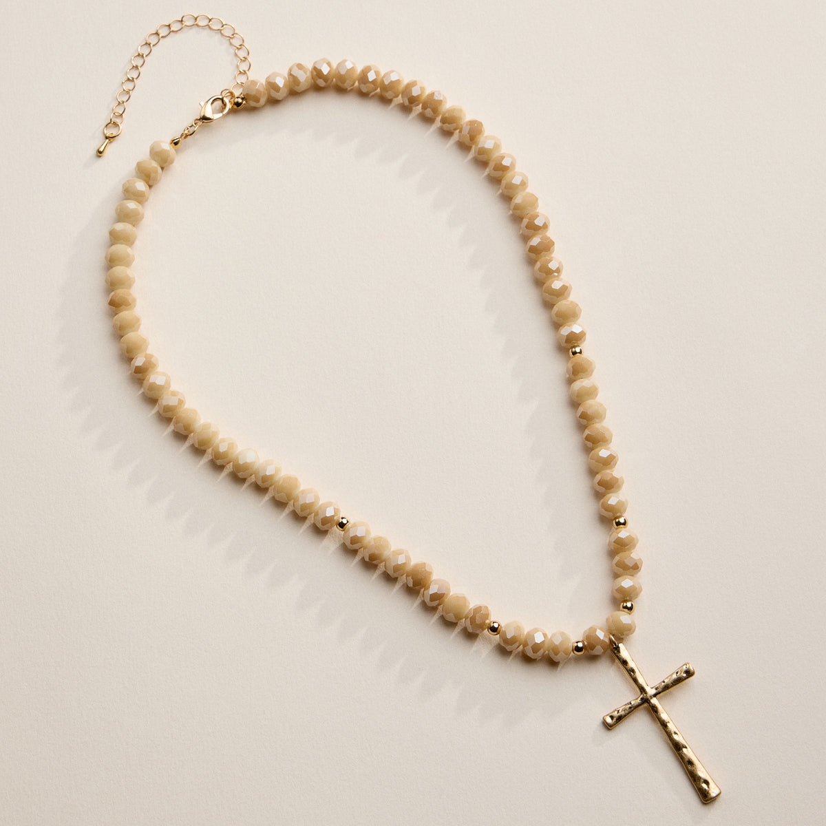 Beaded Cross Necklace with Gold Pendant
