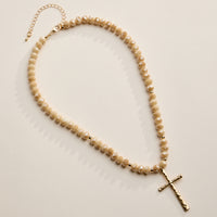 Beaded Cross Necklace with Gold Pendant