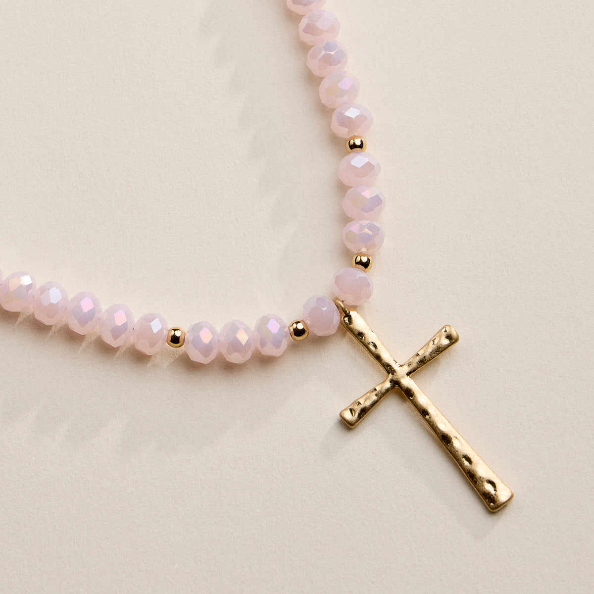 Beaded Cross Necklace with Gold Pendant