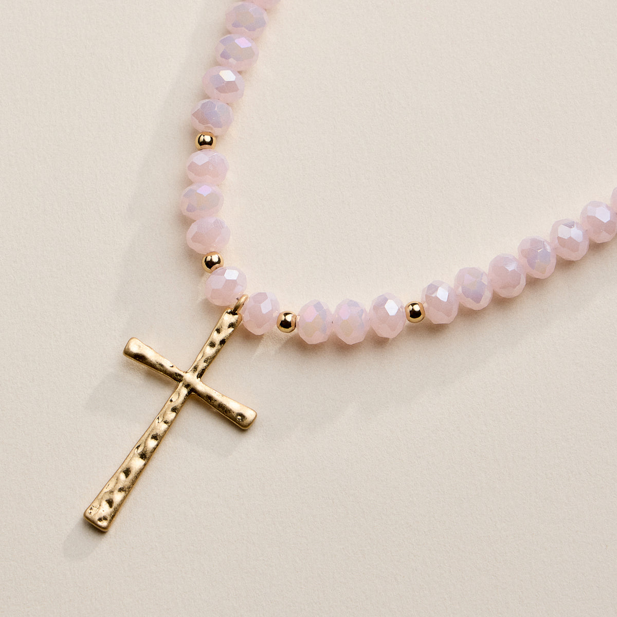Beaded Cross Necklace with Gold Pendant