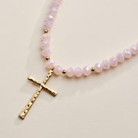 Beaded Cross Necklace with Gold Pendant
