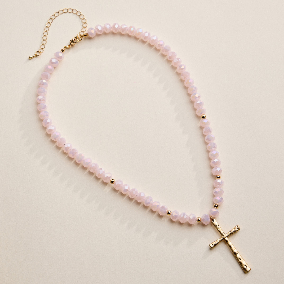 Beaded Cross Necklace with Gold Pendant