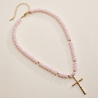 Beaded Cross Necklace with Gold Pendant