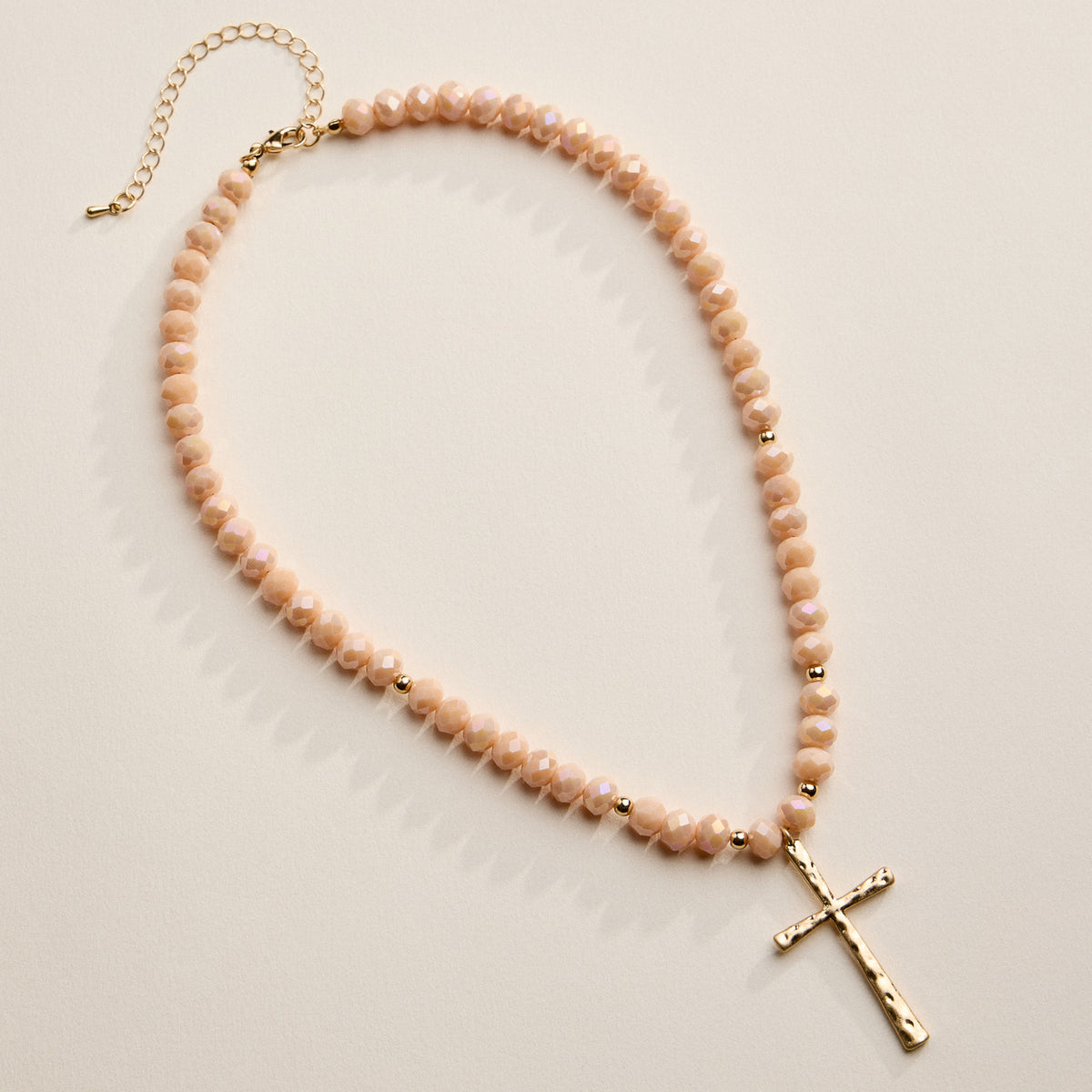 Beaded Cross Necklace with Gold Pendant