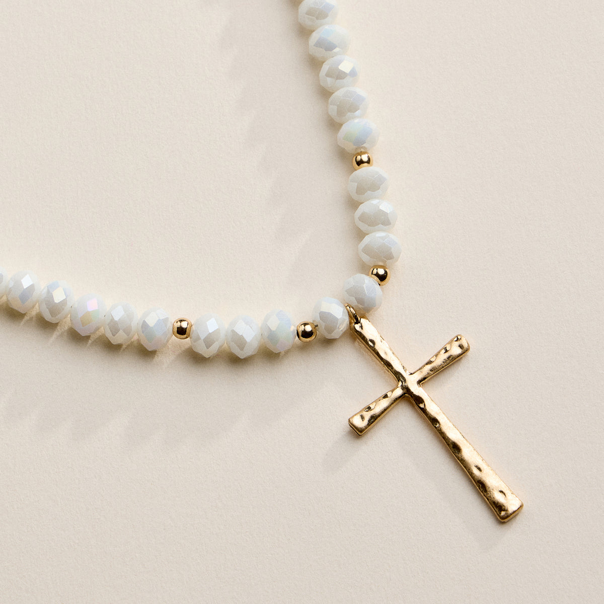 Beaded Cross Necklace with Gold Pendant