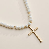 Beaded Cross Necklace with Gold Pendant