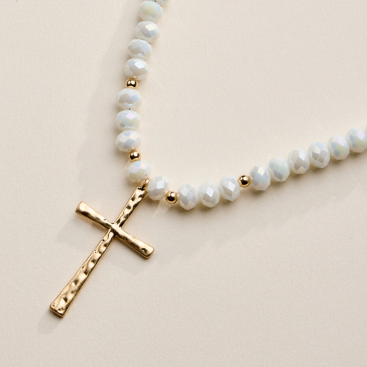 Beaded Cross Necklace with Gold Pendant