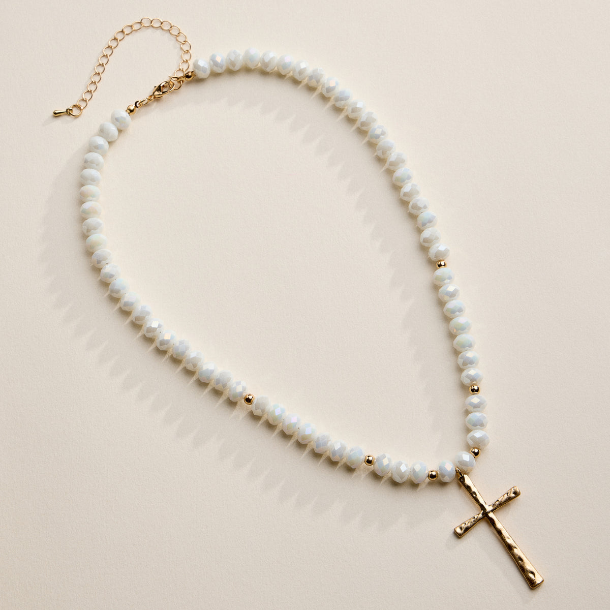 Beaded Cross Necklace with Gold Pendant