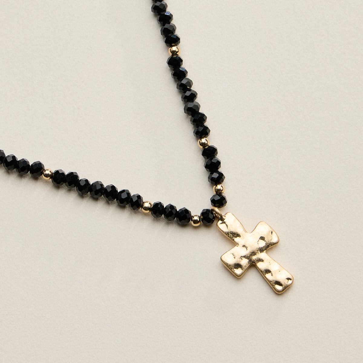 Beaded Cross Necklace for Women – Faceted Bead Necklace with Hammered Cross Pendant
