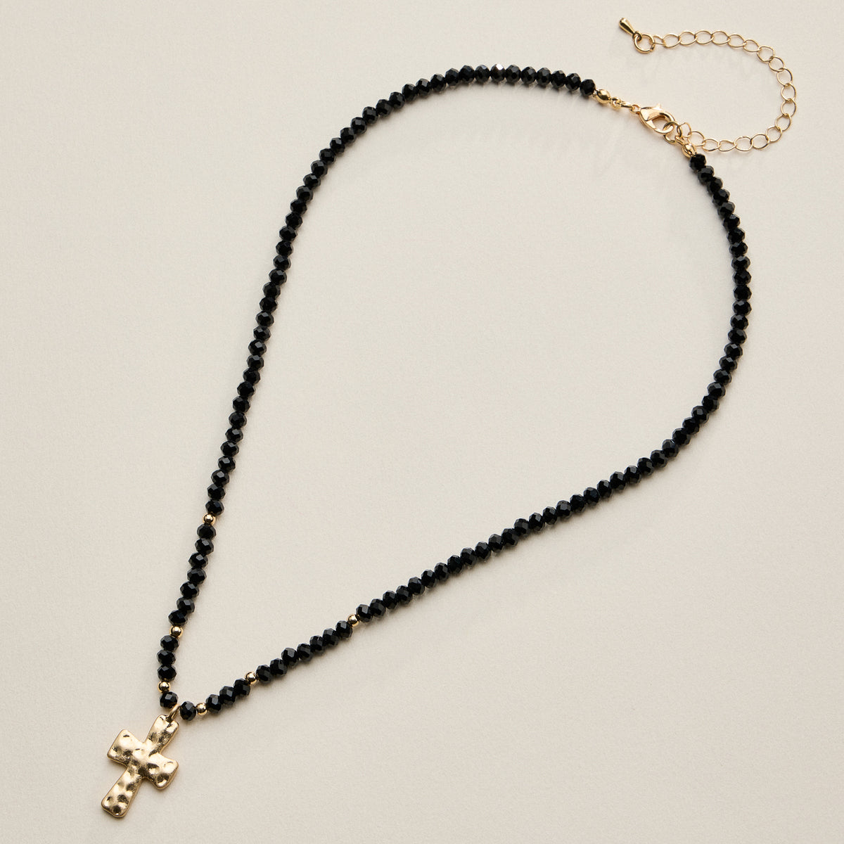 Beaded Cross Necklace for Women – Faceted Bead Necklace with Hammered Cross Pendant
