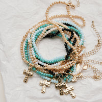 Beaded Cross Necklace for Women – Faceted Bead Necklace with Hammered Cross Pendant