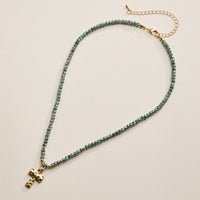 Beaded Cross Necklace for Women – Faceted Bead Necklace with Hammered Cross Pendant