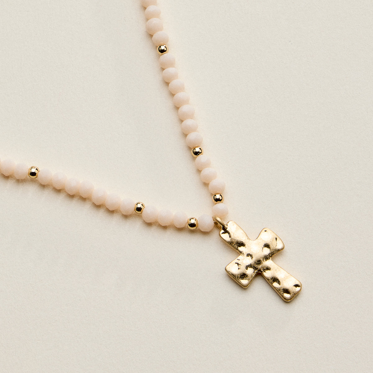 Beaded Cross Necklace for Women – Faceted Bead Necklace with Hammered Cross Pendant