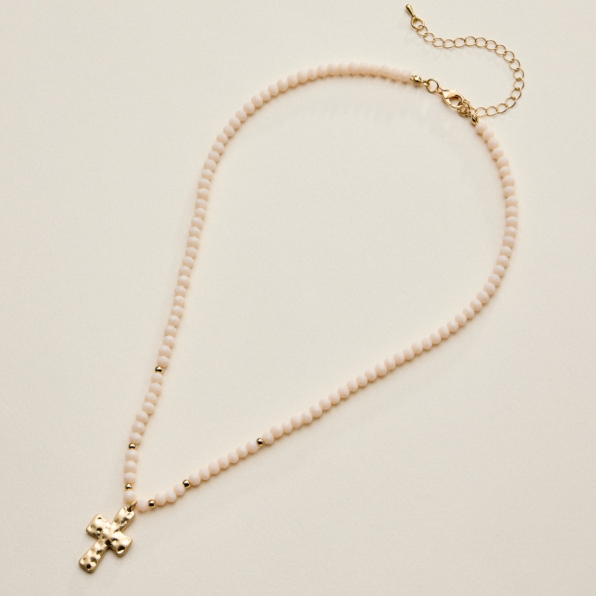 Beaded Cross Necklace for Women – Faceted Bead Necklace with Hammered Cross Pendant