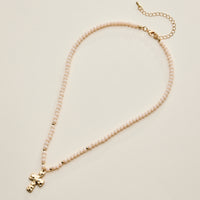 Beaded Cross Necklace for Women – Faceted Bead Necklace with Hammered Cross Pendant