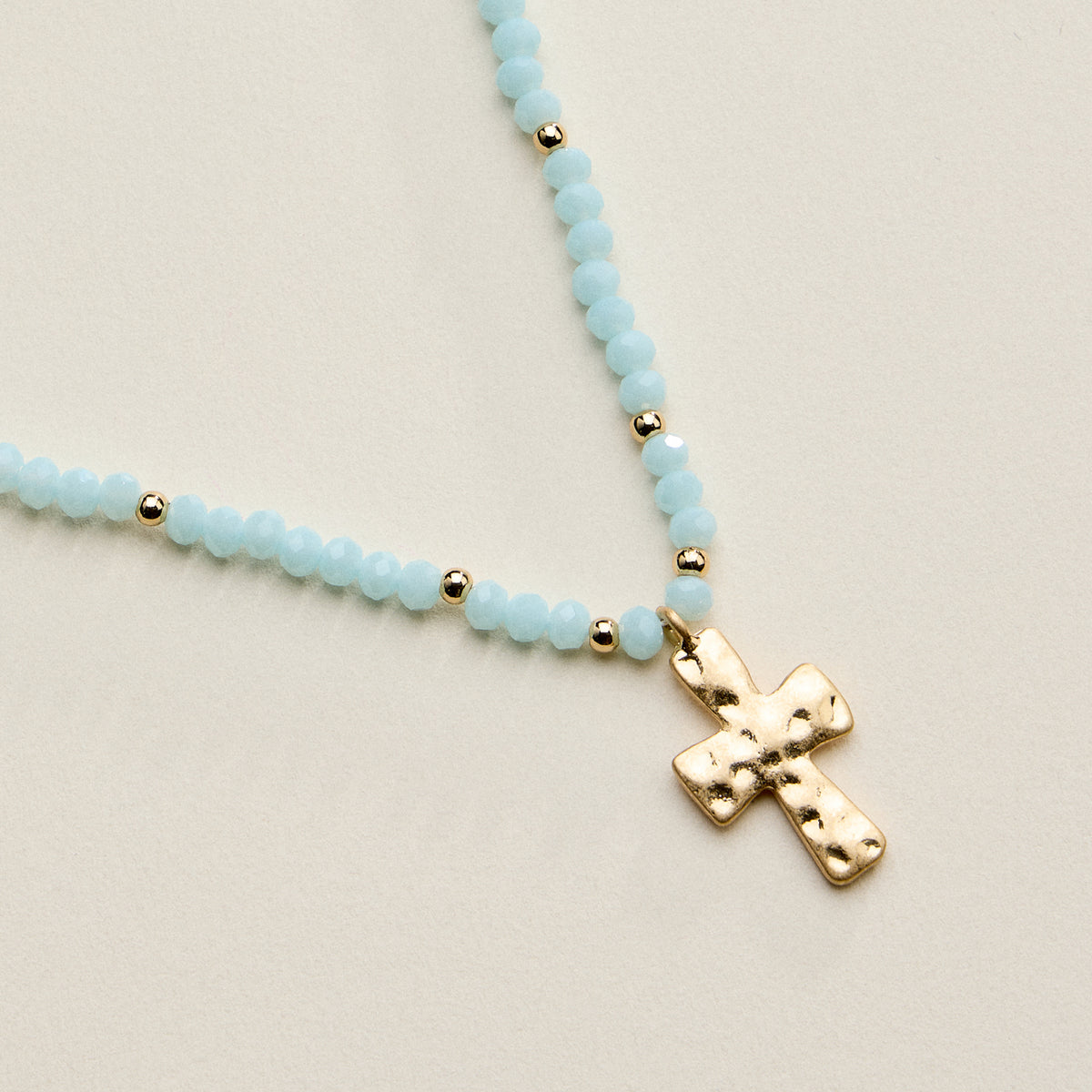 Beaded Cross Necklace for Women – Faceted Bead Necklace with Hammered Cross Pendant