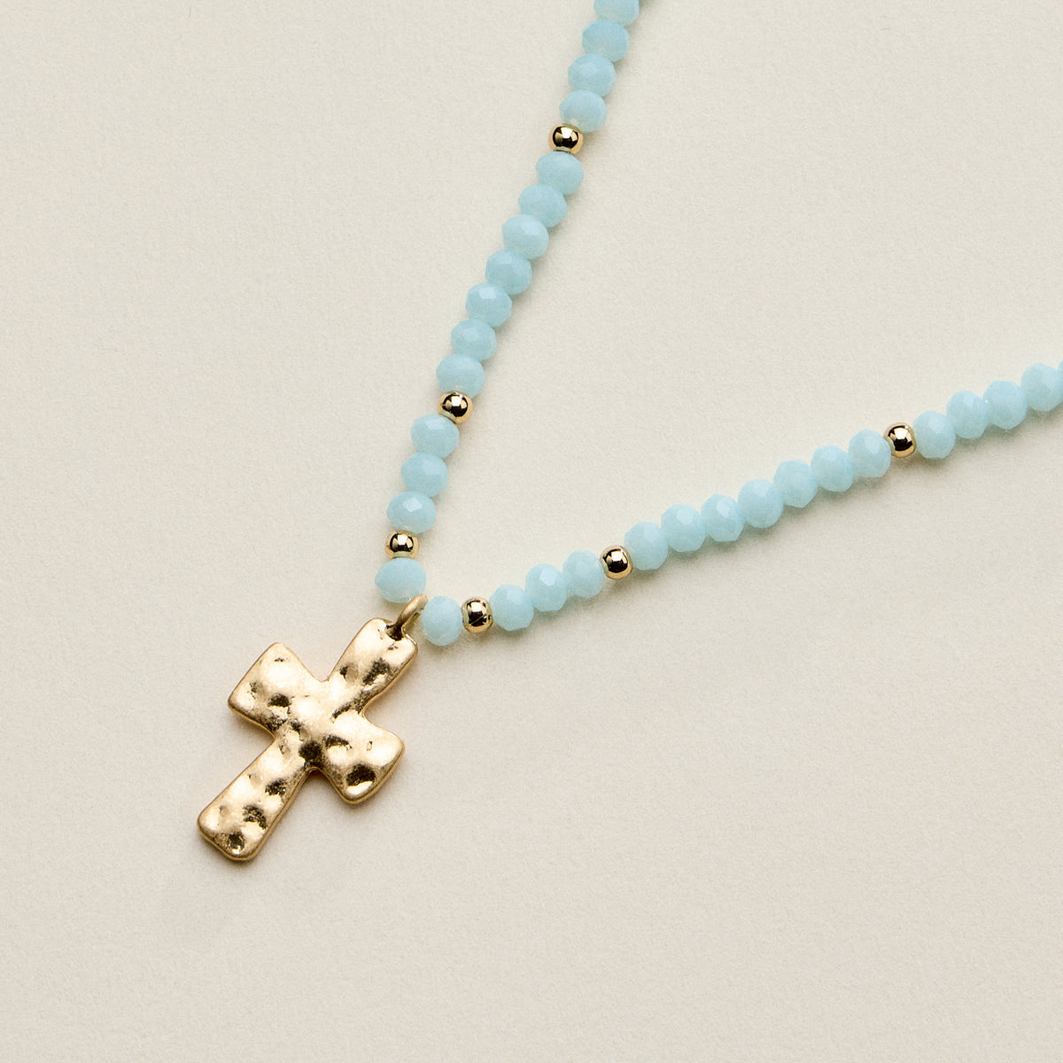 Beaded Cross Necklace for Women – Faceted Bead Necklace with Hammered Cross Pendant