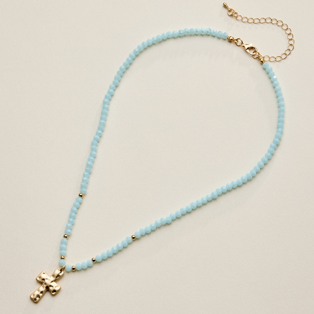 Beaded Cross Necklace for Women – Faceted Bead Necklace with Hammered Cross Pendant