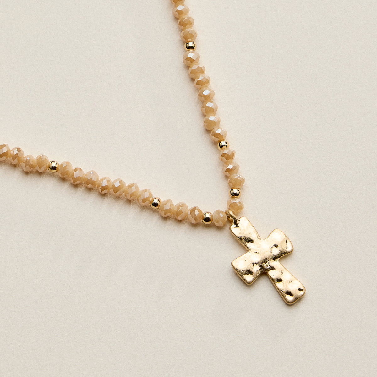 Beaded Cross Necklace for Women – Faceted Bead Necklace with Hammered Cross Pendant