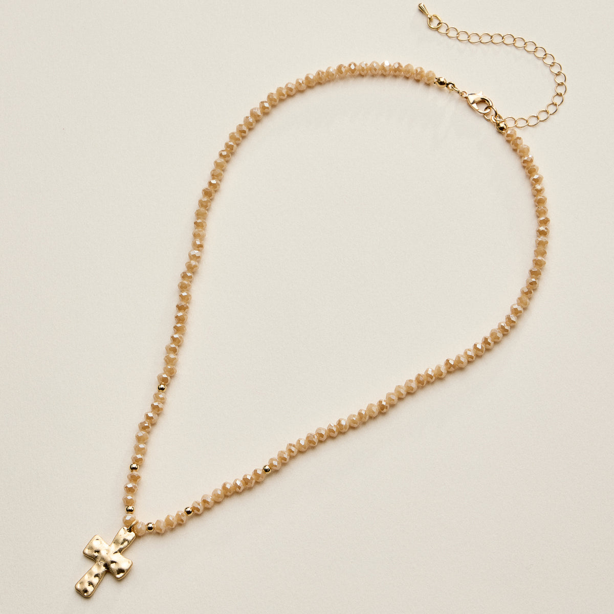 Beaded Cross Necklace for Women – Faceted Bead Necklace with Hammered Cross Pendant