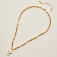 Beaded Cross Necklace for Women – Faceted Bead Necklace with Hammered Cross Pendant