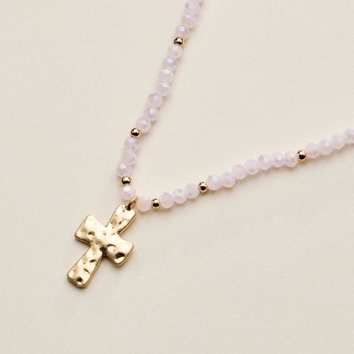Beaded Cross Necklace for Women – Faceted Bead Necklace with Hammered Cross Pendant