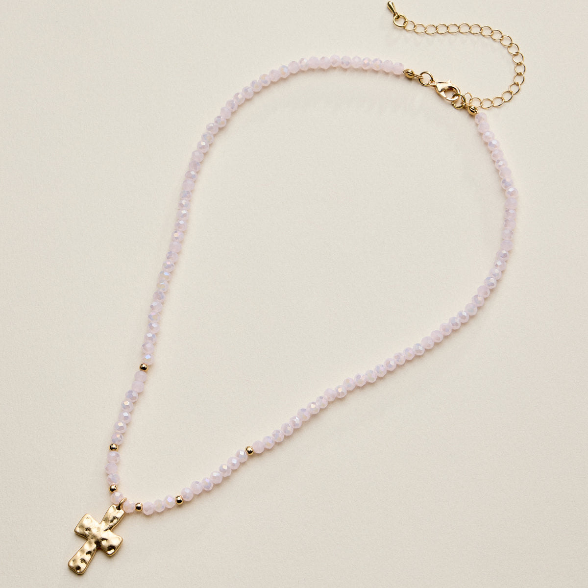 Beaded Cross Necklace for Women – Faceted Bead Necklace with Hammered Cross Pendant