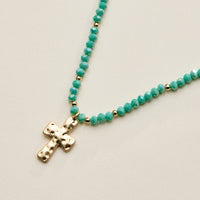 Beaded Cross Necklace for Women – Faceted Bead Necklace with Hammered Cross Pendant