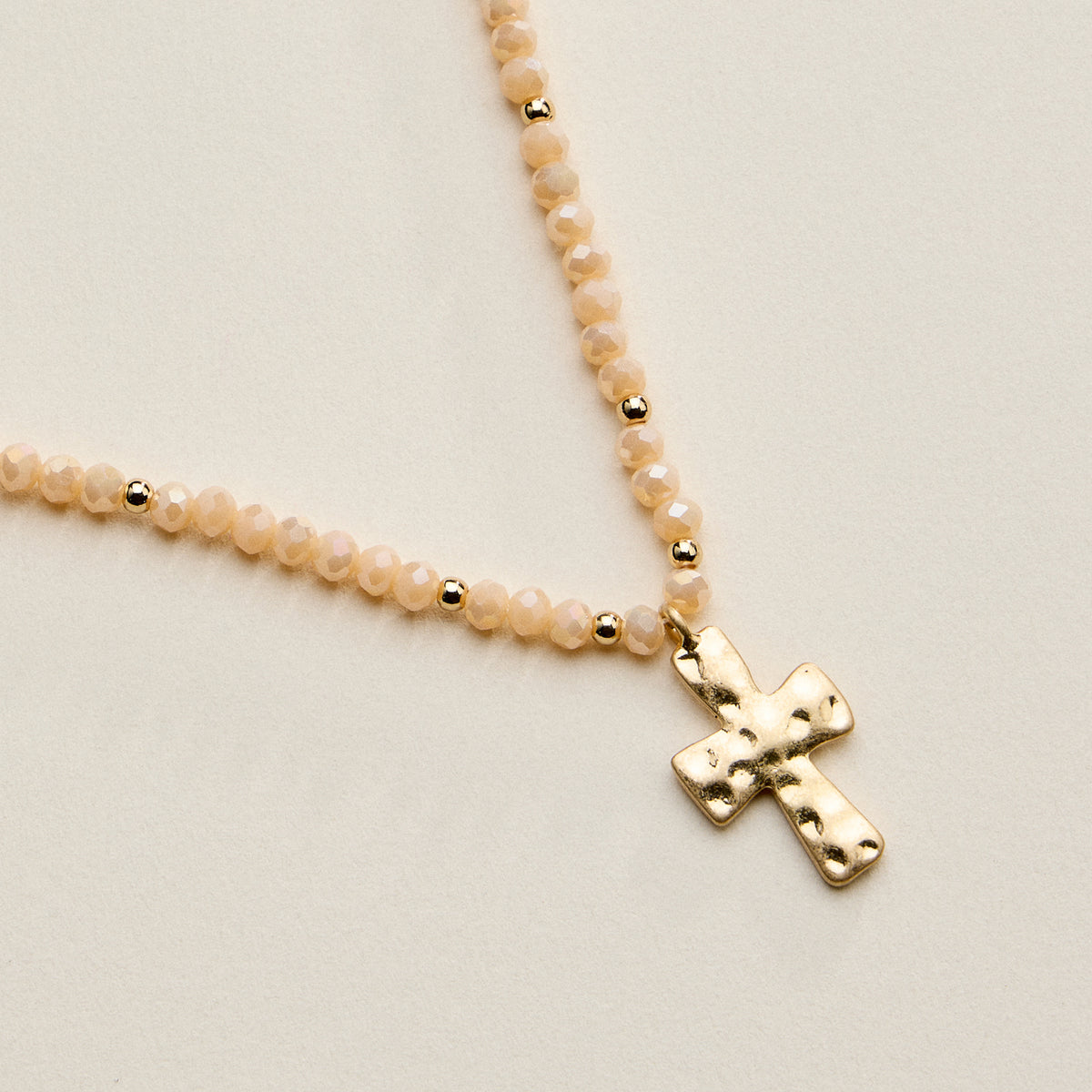 Beaded Cross Necklace for Women – Faceted Bead Necklace with Hammered Cross Pendant