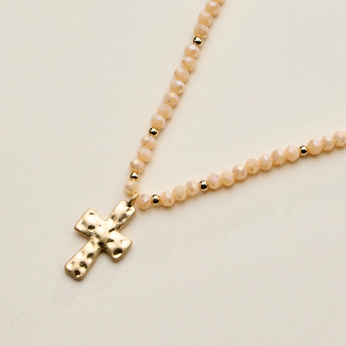 Beaded Cross Necklace for Women – Faceted Bead Necklace with Hammered Cross Pendant