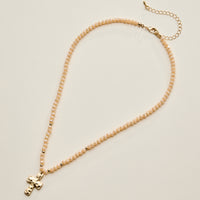 Beaded Cross Necklace for Women – Faceted Bead Necklace with Hammered Cross Pendant