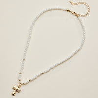 Beaded Cross Necklace for Women – Faceted Bead Necklace with Hammered Cross Pendant