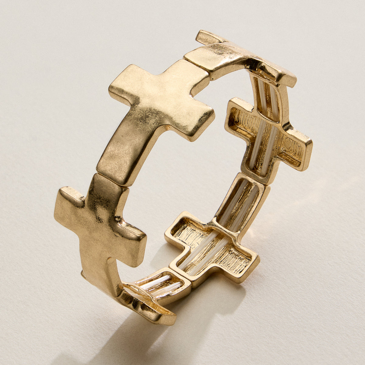 Two-Tone Cross Link Stretch Bracelet – Gold & Silver Statement Faith Jewelry