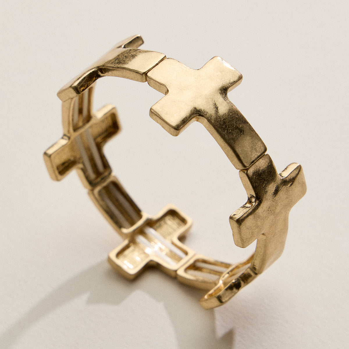 Two-Tone Cross Link Stretch Bracelet – Gold & Silver Statement Faith Jewelry