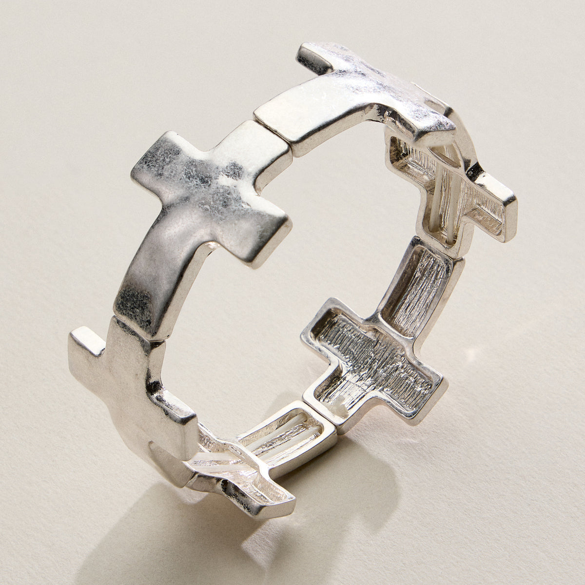 Two-Tone Cross Link Stretch Bracelet – Gold & Silver Statement Faith Jewelry