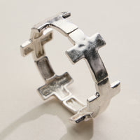 Two-Tone Cross Link Stretch Bracelet – Gold & Silver Statement Faith Jewelry