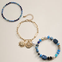 Beaded Bracelet Set – Mixed Gem-Style Beads, Gold Accents & Charms, Stretch Bracelets