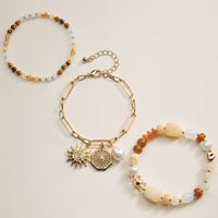 Beaded Bracelet Set – Mixed Gem-Style Beads, Gold Accents & Charms, Stretch Bracelets
