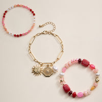 Beaded Bracelet Set – Mixed Gem-Style Beads, Gold Accents & Charms, Stretch Bracelets