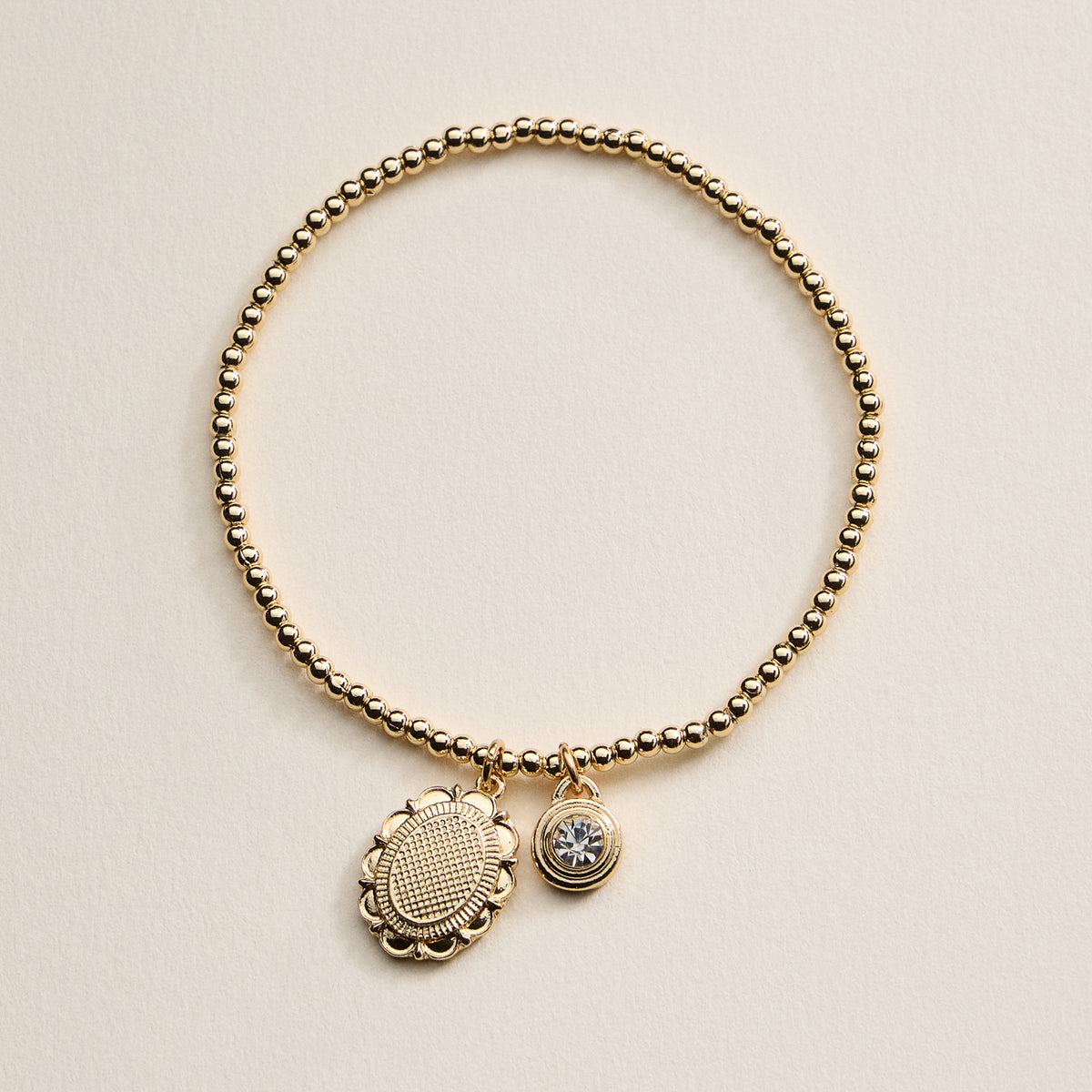 Beaded Heart Charm Stretch Bracelet Set – 3-Piece Layered Stack with Gold Accents