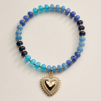 Beaded Heart Charm Stretch Bracelet Set – 3-Piece Layered Stack with Gold Accents