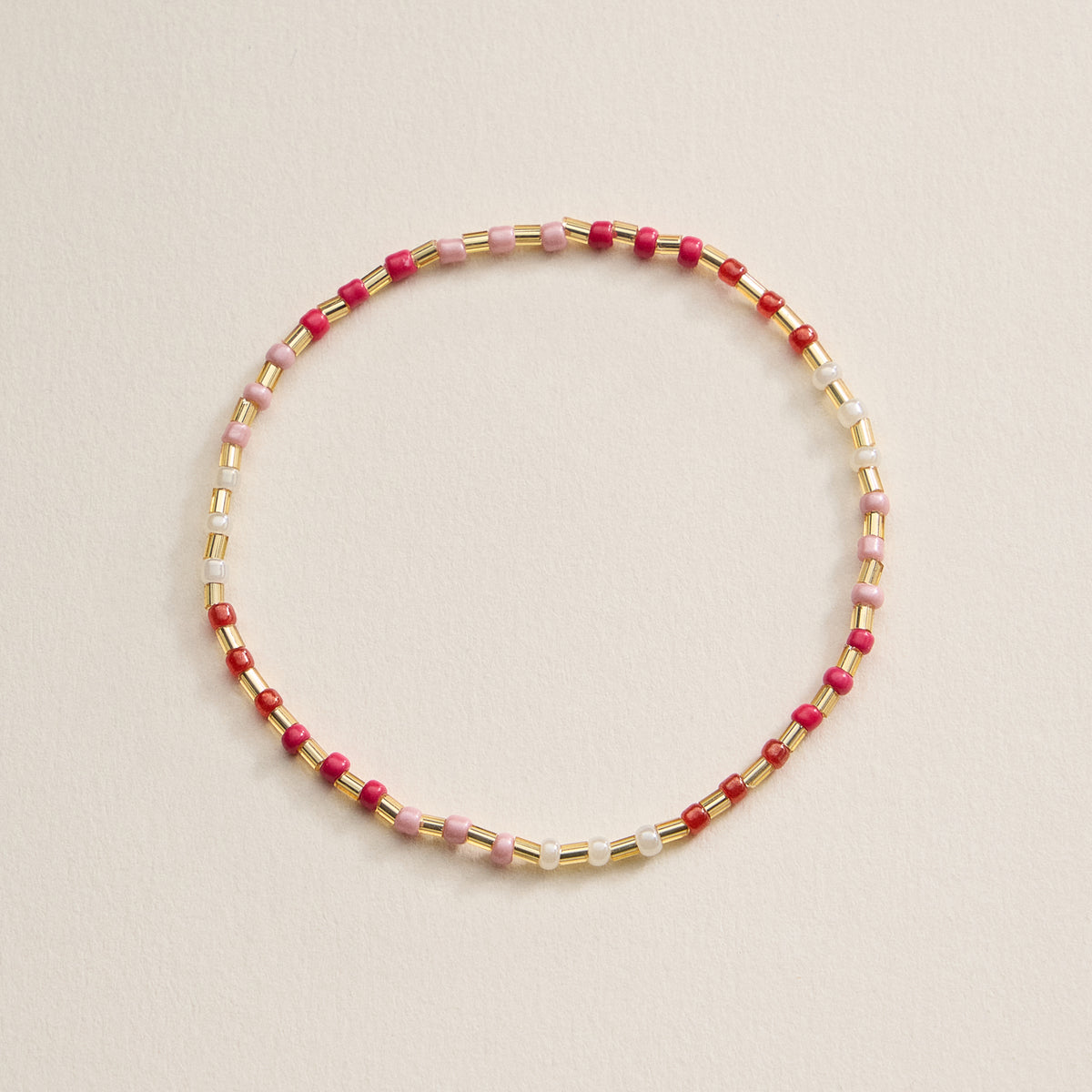 Beaded Heart Charm Stretch Bracelet Set – 3-Piece Layered Stack with Gold Accents