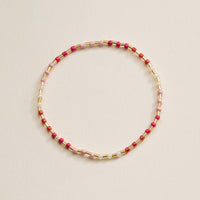 Beaded Heart Charm Stretch Bracelet Set – 3-Piece Layered Stack with Gold Accents