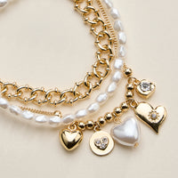 Heart Charm Bracelet Set for Women – Pearl & Chain Bracelets with CZ Heart Charms